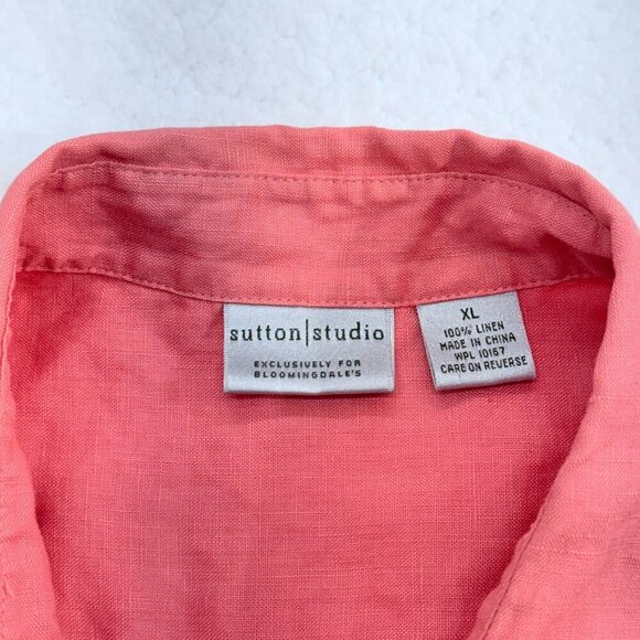 Sutton Studio 100% Linen Button Up Blouse Tunic Coastal Beachy Coral Womens XL - Picture 8 of 12